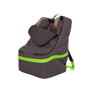 j.l. childress ultimate backpack padded car seat travel bag, grey with lime trim, grey/lime green