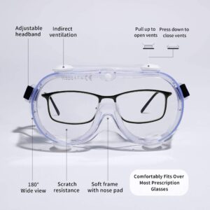 WSGG Medical Safety Goggles Fit Over Glasses for Men and Women, FDA Registered, Anti-Fog, Anti-Splash