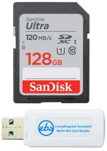sandisk 128gb sd ultra memory card for waterproof camera works with olympus tough tg-6, tg-5, tg-4, tg-3, tg-870 (sdsdun4-128g-gn6in) plus (1) everything but stromboli sd card reader