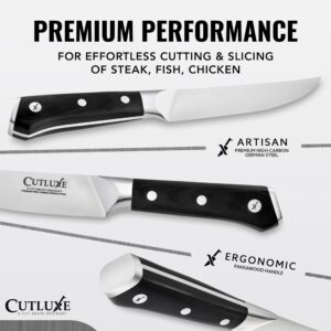 Cutluxe Steak Knives Set of 4, Straight Edge Steak Knife Set – Forged High Carbon German Steel, Full Tang, Ergonomic Handle Design – Artisan Series