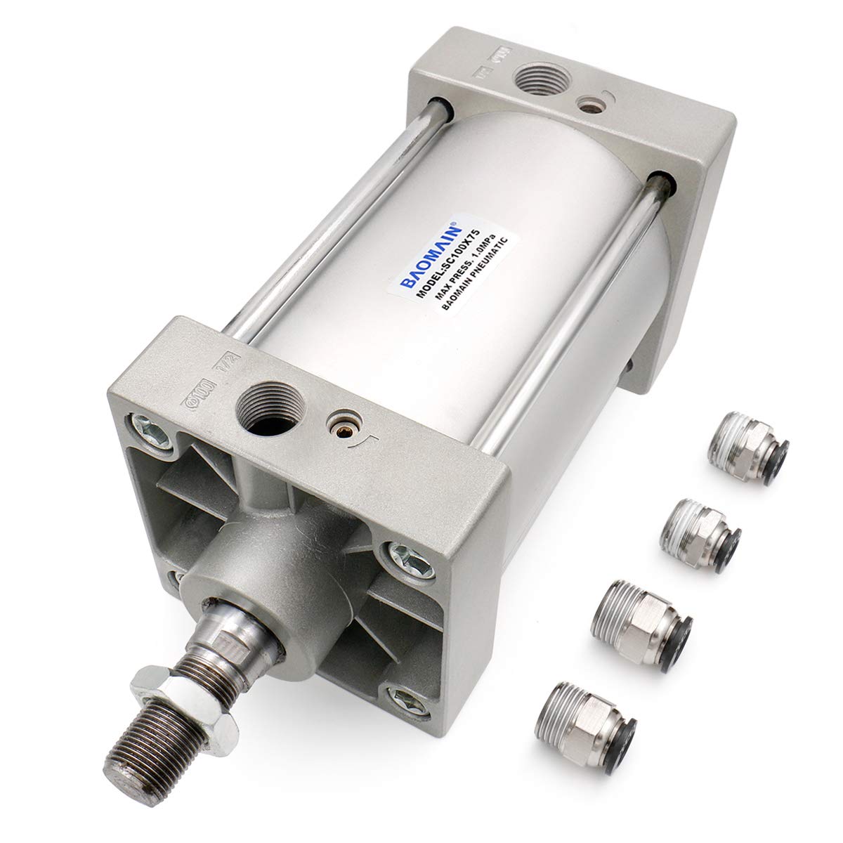 Baomain Pneumatic Air Cylinder SC 100 x 75 PT 1/2; Bore: 4", Stroke: 3"; Screwed Piston Rod Dual Action