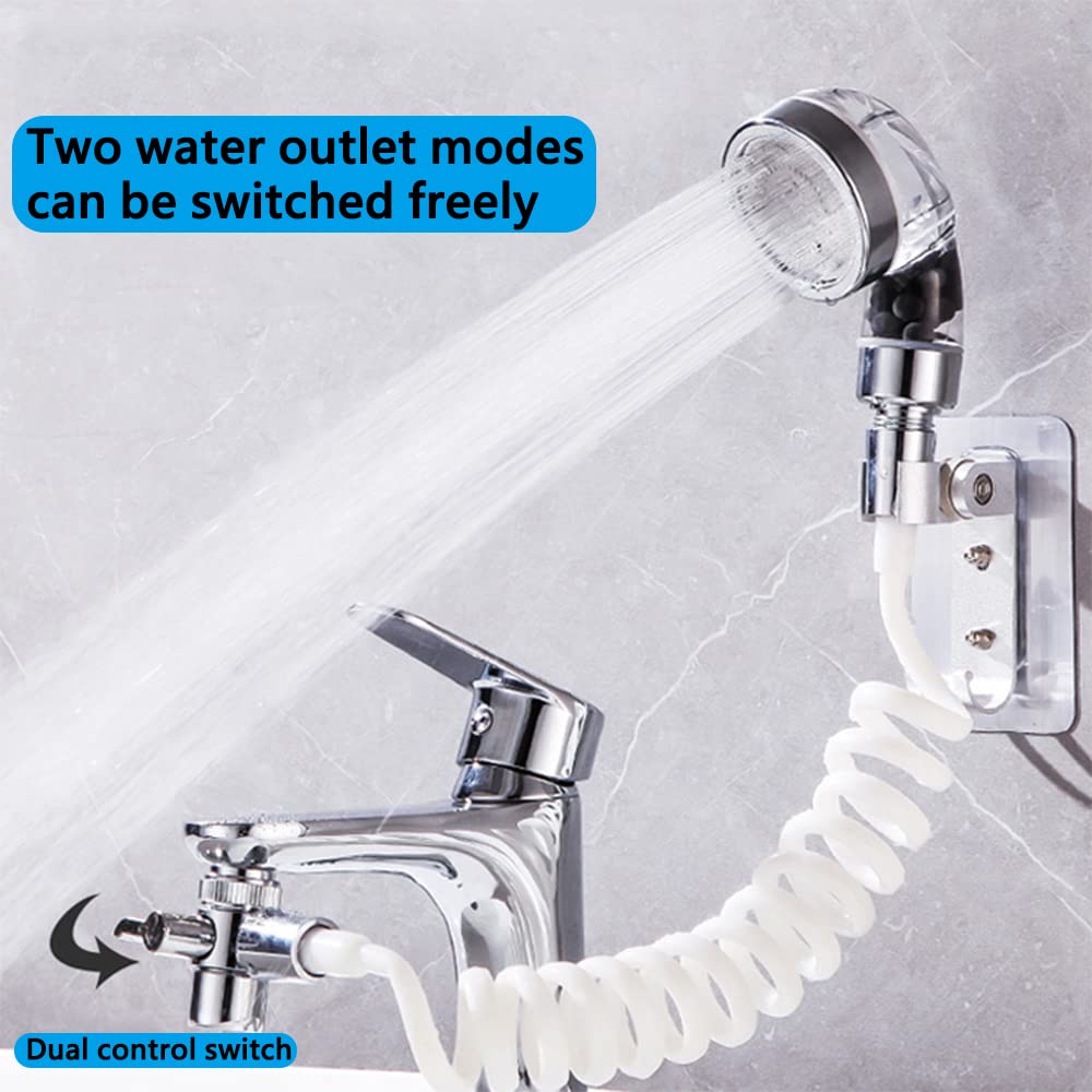 Shower Head Sink- Sink Hose Sprayer Attachment for Faucet- Bathroom-Utility-Bathtub- Shower Head Attachable Nozzle , Swivel Aerator w/10FT Extra Long Retractable Hose,No Drilling Support