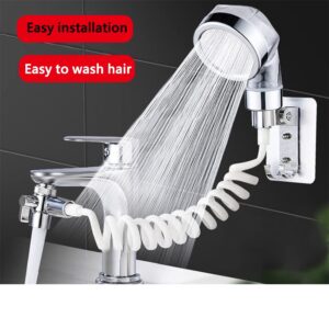 Shower Head Sink- Sink Hose Sprayer Attachment for Faucet- Bathroom-Utility-Bathtub- Shower Head Attachable Nozzle , Swivel Aerator w/10FT Extra Long Retractable Hose,No Drilling Support