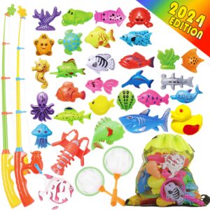 goody king magnetic fishing game pool toys for kids - outdoor indoor carnival party water bath toy for toddlers 1-3 4 5 6 years old 2 players gift (medium)