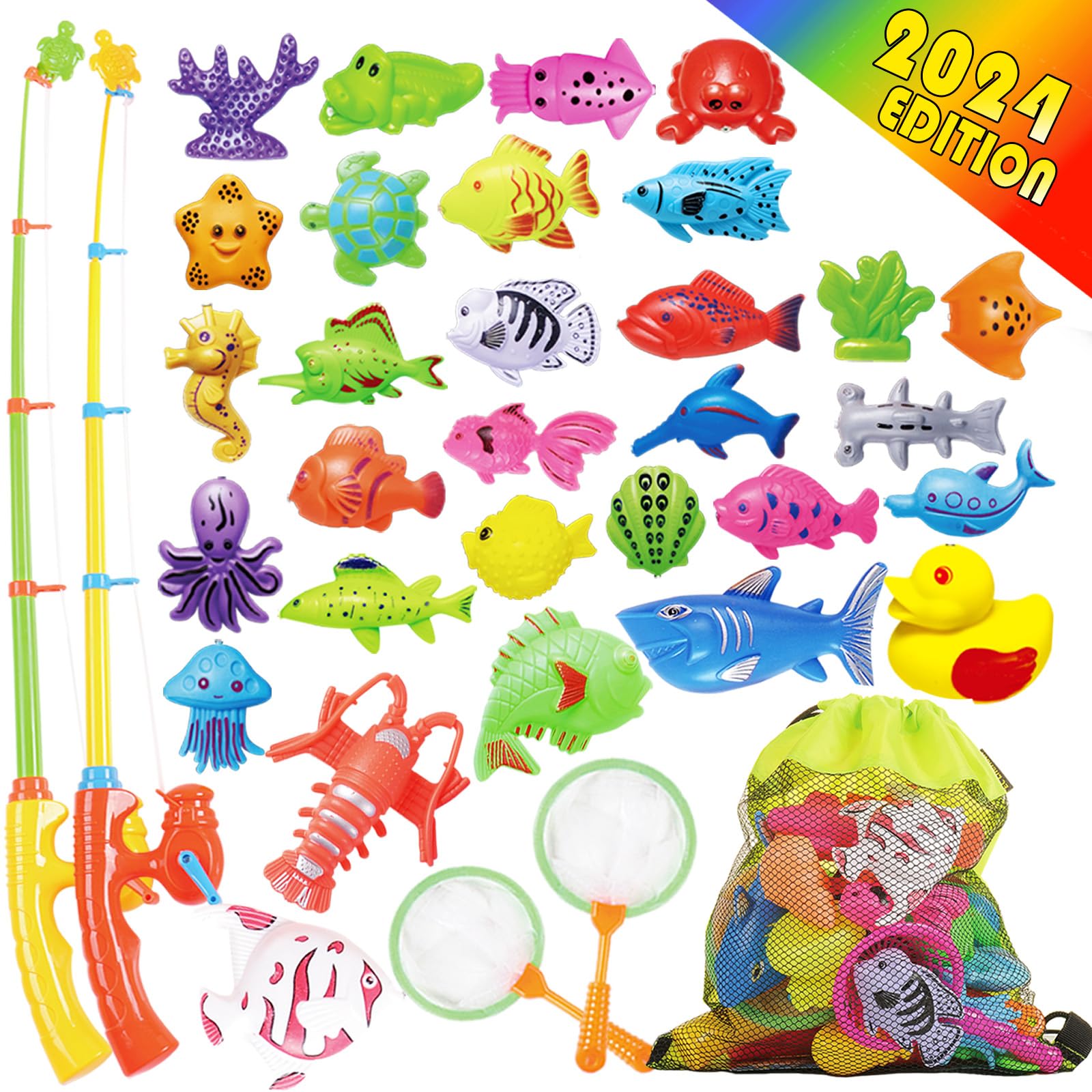 Goody King Magnetic Fishing Game Pool Toys for Kids - Outdoor Indoor Carnival Party Water Bath Toy for Toddlers 1-3 4 5 6 Years Old 2 Players Gift (Medium)