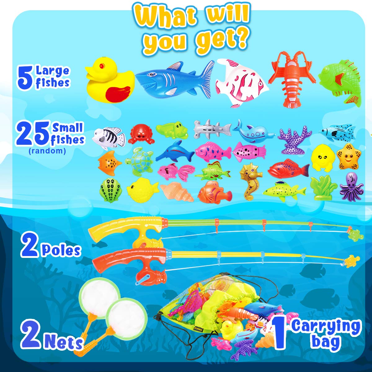 Goody King Magnetic Fishing Game Pool Toys for Kids - Outdoor Indoor Carnival Party Water Bath Toy for Toddlers 1-3 4 5 6 Years Old 2 Players Gift (Medium)