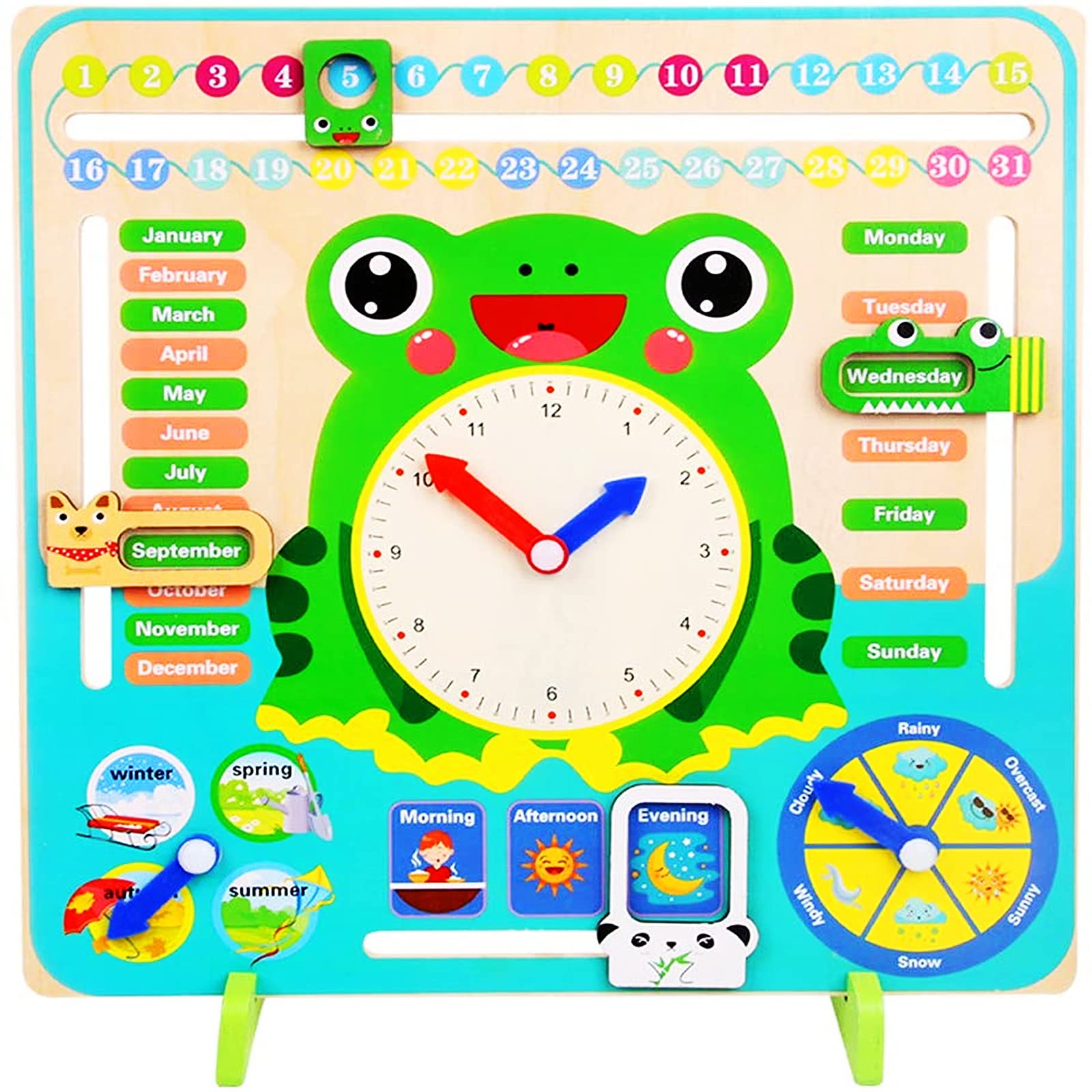 elecnewell Wooden Learning Clock All About Today Board Kids Montessori Toys for Toddlers 3 Years - 4 Year Old Learning Materials for Preschool Educational Gifts for Boys and Girls