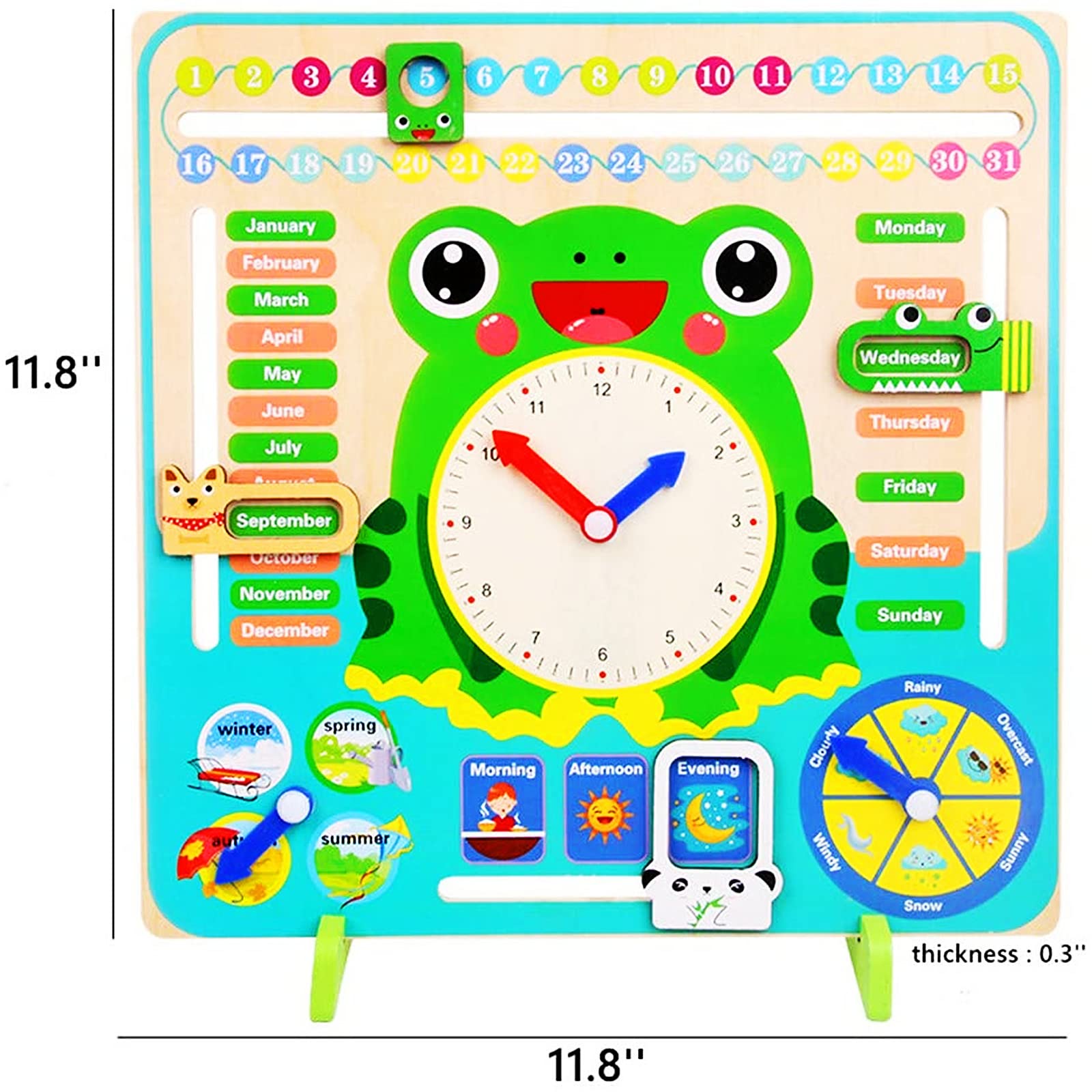 elecnewell Wooden Learning Clock All About Today Board Kids Montessori Toys for Toddlers 3 Years - 4 Year Old Learning Materials for Preschool Educational Gifts for Boys and Girls