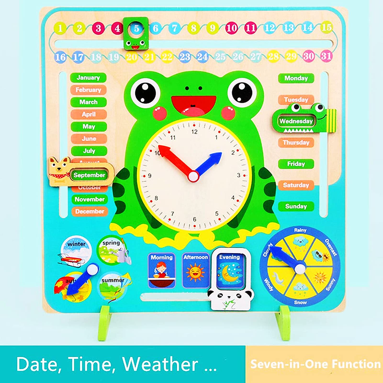 elecnewell Wooden Learning Clock All About Today Board Kids Montessori Toys for Toddlers 3 Years - 4 Year Old Learning Materials for Preschool Educational Gifts for Boys and Girls