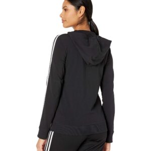 adidas Women's Essentials Single Jersey 3-Stripes Full-Zip Hoodie, Black/White, Small