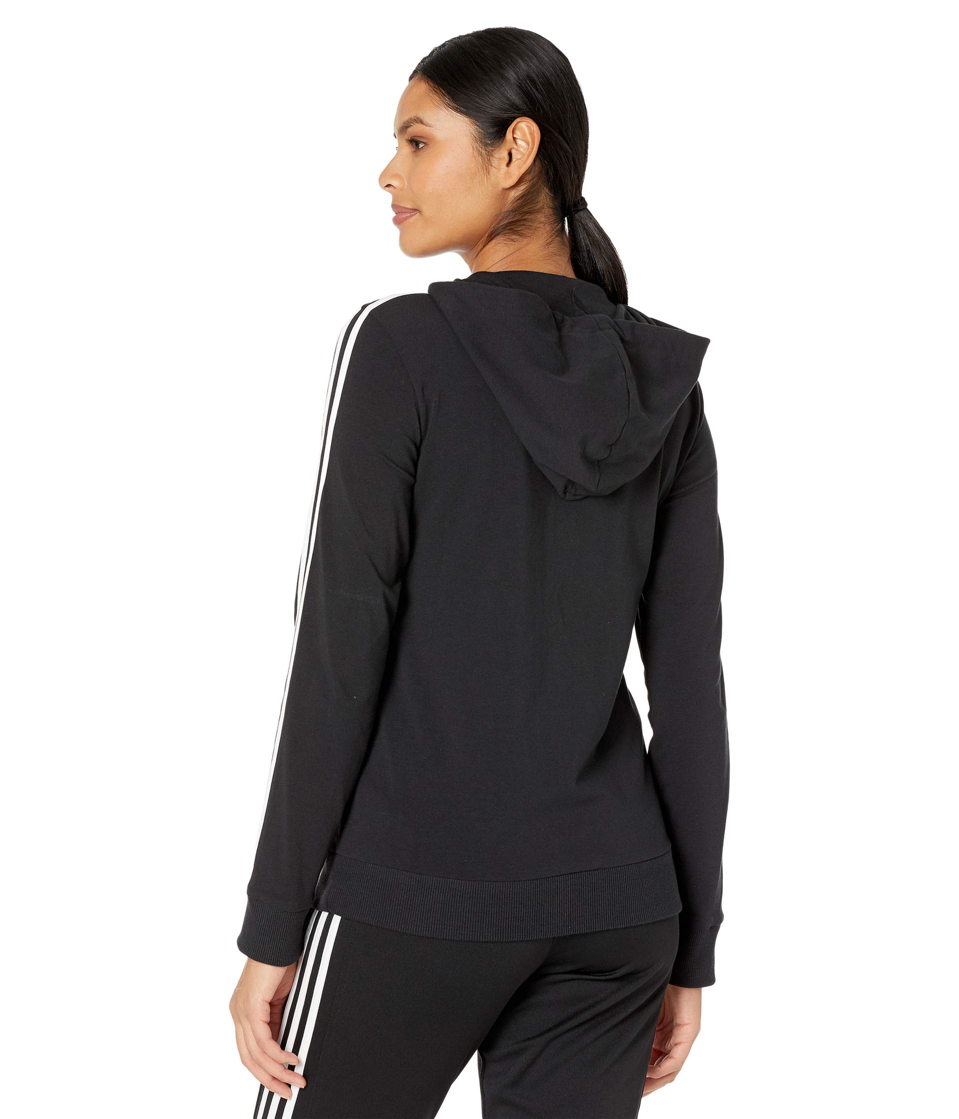 adidas Women's Essentials Single Jersey 3-Stripes Full-Zip Hoodie, Black/White, Small