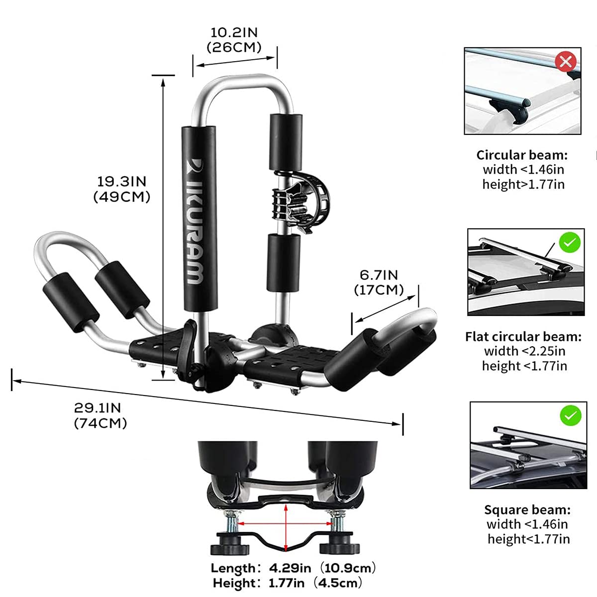 Kayak/Surf/Ski Roof Carrier Rack of J-Style Folding Universal Field & Stream 4-in-1 Multifunction for Canoe, SUP, Kayaks, Surfboard and Ski Board Rooftop Mount on SUV, Car and Truck