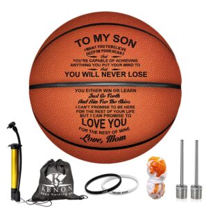 kenon engraved 29.5 inch basketball for son - personalized basketball indoor/outdoor game ball- you will never lose encouragement gift for graduation birthday christmas (for son from mom)
