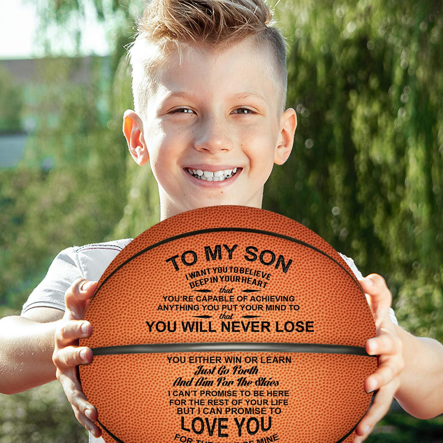 Kenon Engraved 29.5 Inch Basketball for Son - Personalized Basketball Indoor/Outdoor Game Ball- You Will Never Lose Encouragement Gift for Graduation Birthday Christmas (for Son from Mom)