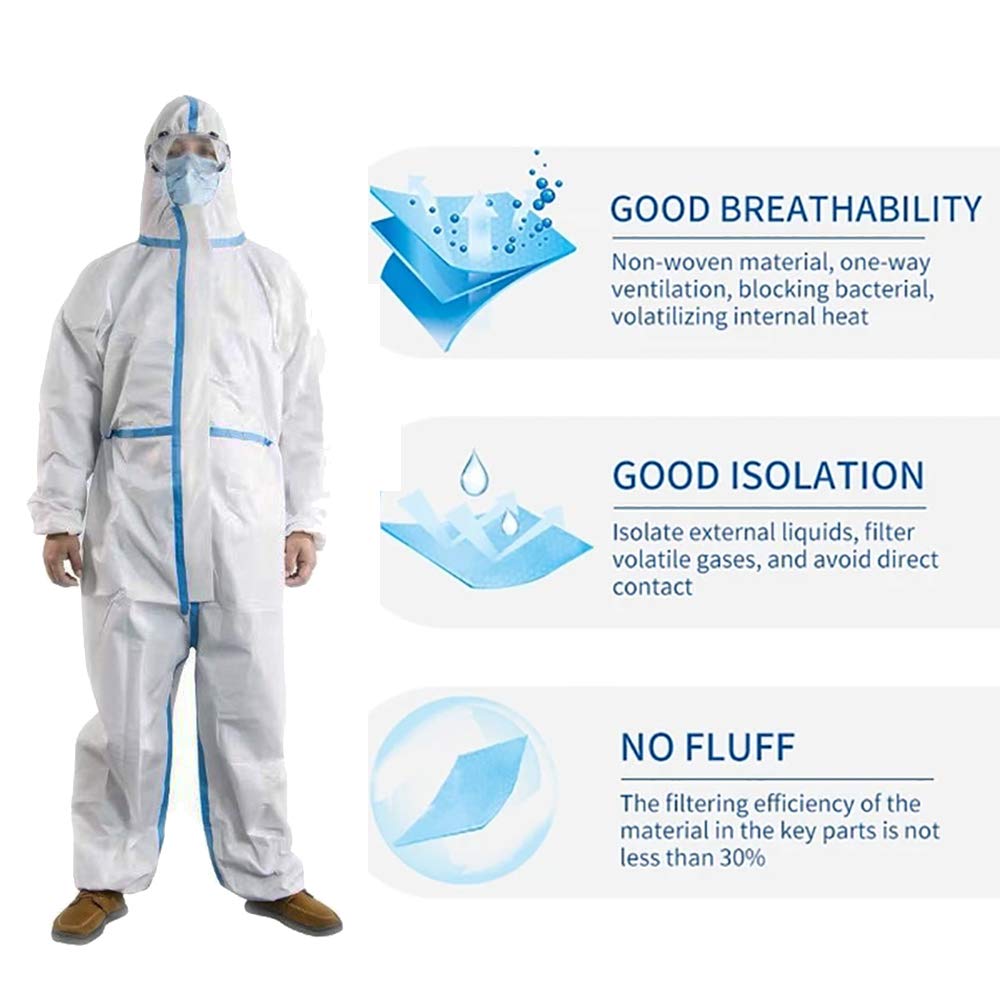 Protective Overalls Disposable Coveralls for Full Protection with Reinforced Isolation Seam Elastic Cuff and Hood (XL)