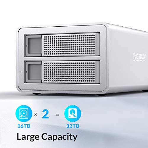 ORICO 2 Bay RAID Hard Drive Enclosure USB 3.0 to SATA for 2.5/3.5 inch HDD SSD Support 32TB, Build Cooling Fan, with Power Adapter for Enterprise Data Storage Backup, Server Expansion-3529RU3