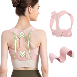updated posture corrector for women, adjustable upper back brace for clavicle support and providing pain relief from neck, shoulder - comfortable upright back straightener (pink) (m 31-36 inch)