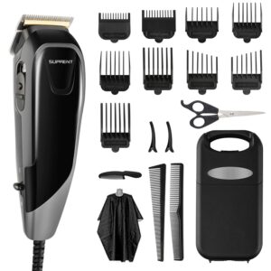 hair clippers suprent corded hair clippers for men, 21-piece hair cutting kit with 27 cutting length, 10 guide combs, scissor, storage case