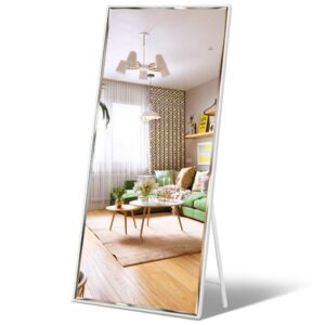 full length mirror 65"x23.6" standing or wall hanging, vertical white frame hd rectangle full body tall big floor stand up or wall mounted mirror