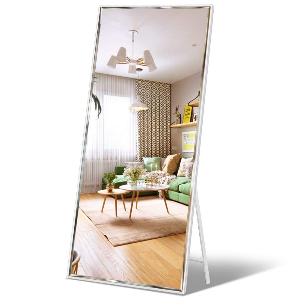 Full Length Mirror 65"x23.6" Standing or Wall Hanging, Vertical White Frame HD Rectangle Full Body Tall Big Floor Stand up or Wall Mounted Mirror