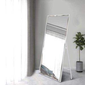 Full Length Mirror 65"x23.6" Standing or Wall Hanging, Vertical White Frame HD Rectangle Full Body Tall Big Floor Stand up or Wall Mounted Mirror