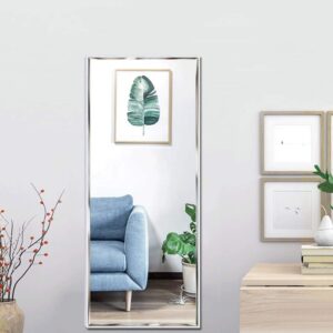 Full Length Mirror 65"x23.6" Standing or Wall Hanging, Vertical White Frame HD Rectangle Full Body Tall Big Floor Stand up or Wall Mounted Mirror