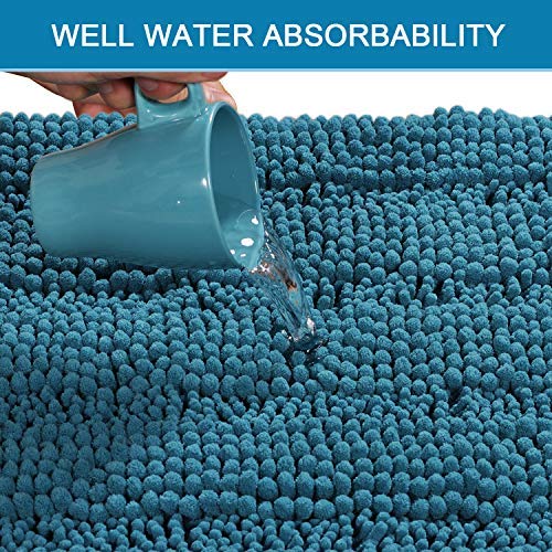 H.VERSAILTEX 2 Piece Bathroom Set Bathroom Rugs Bath Mats Sets Super Absorbent Chenille Striped Bath Mats Non Skid Machine Wash Dry Rugs for Bathroom Floor(Turquoise Blue, 47 x 17 Plus 17 x 24 Inches)