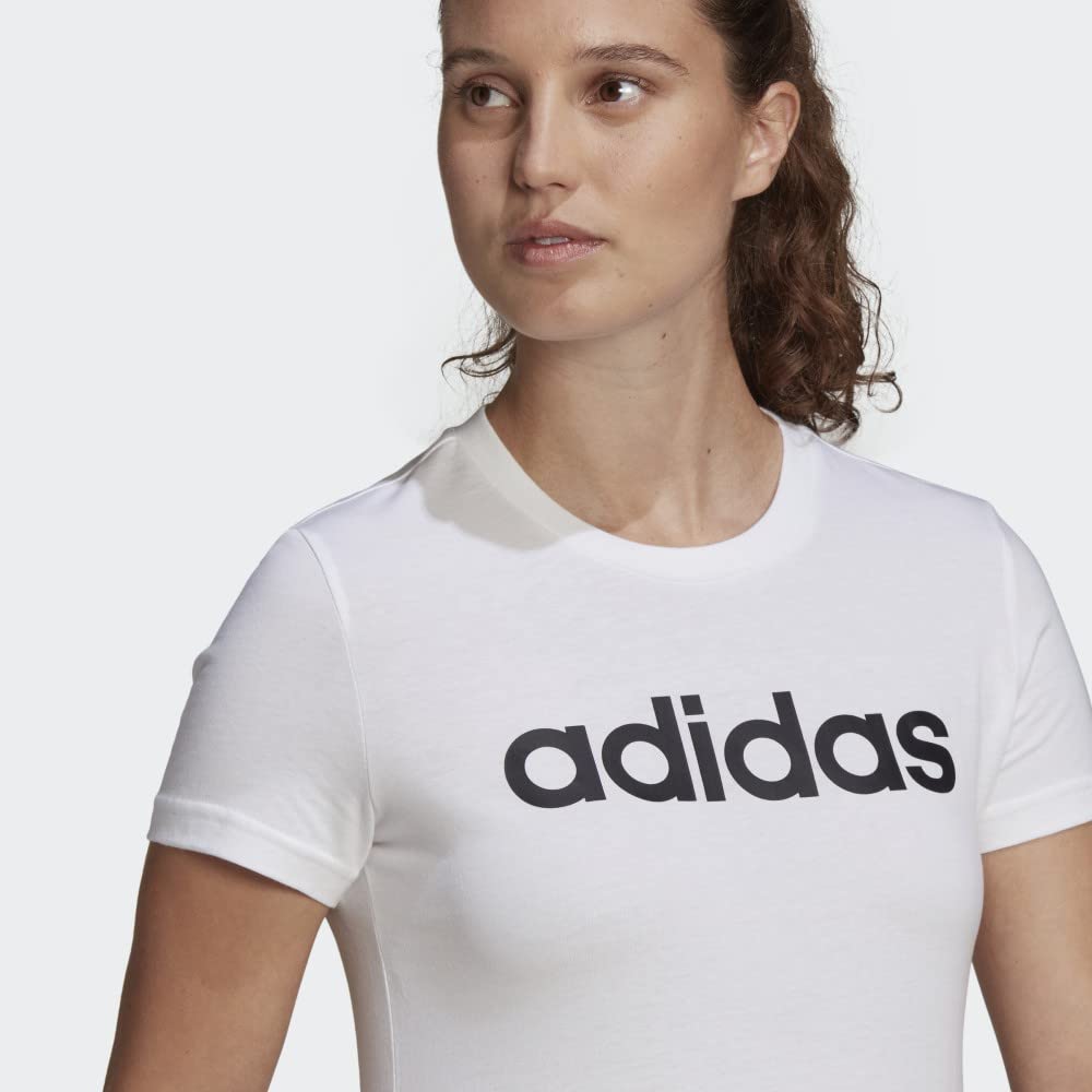 adidas womens Linear T-Shirt White/Black Medium