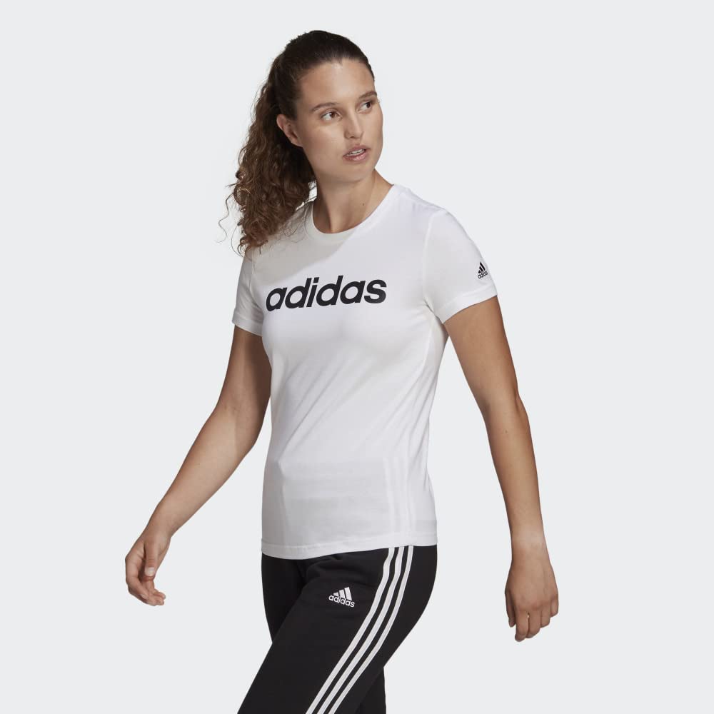 adidas womens Linear T-Shirt White/Black Medium