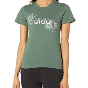 adidas womens Foil Linear Graphic Tee Green Oxide Small