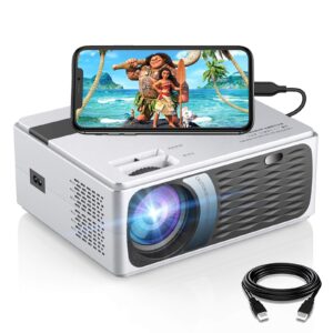 sammix movie projector, 1080p supported 200 ansi lumen portable video projector for home entertainment, compatible with tv stick, laptop/phone, ps4/5, hdmi, vga, tf, av and usb (white)