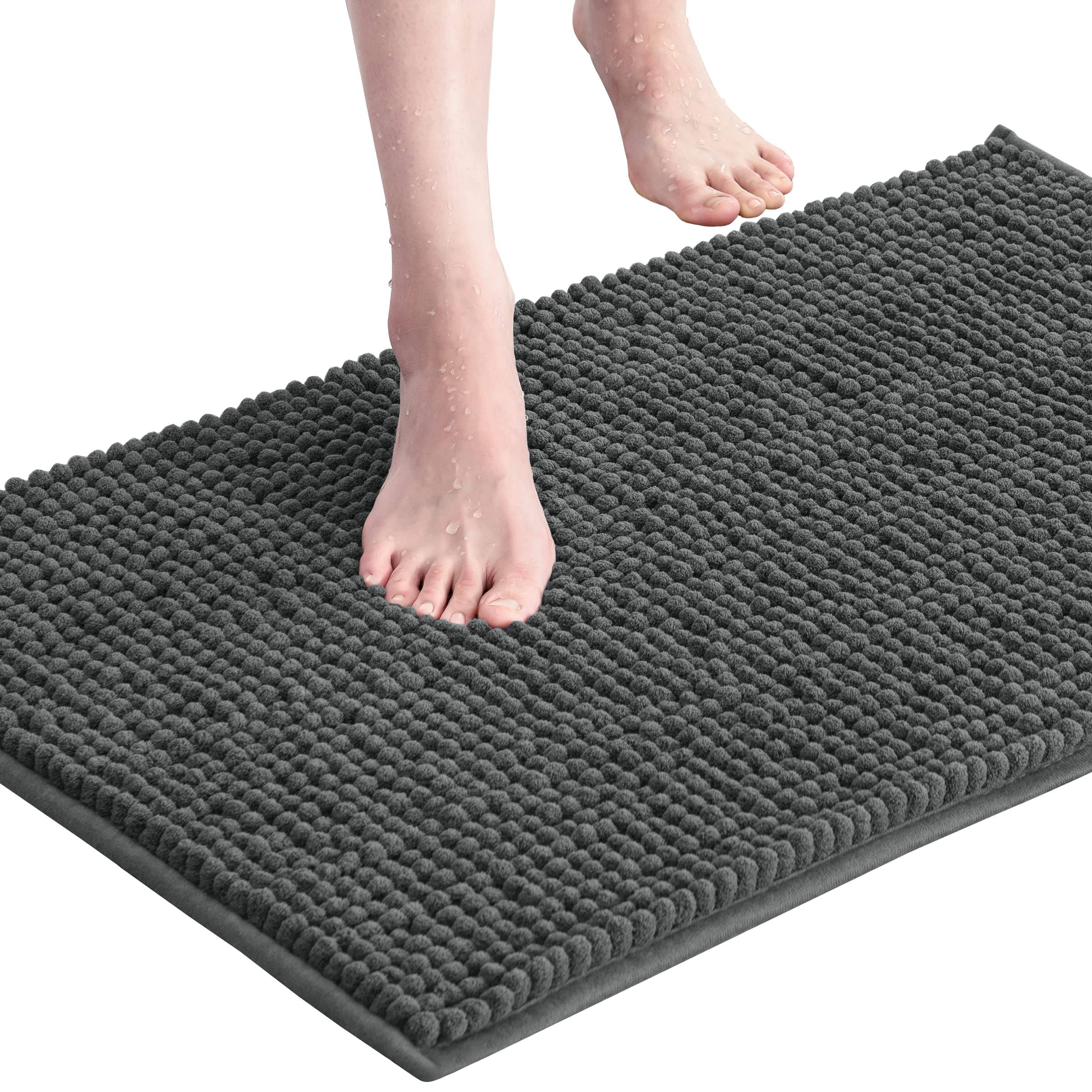 subrtex Bathroom Rugs Chenille Bath Rug Soft Short Plush Bath Mat Soft Shower Mat Water Absorbent Shower Mat Quick Dry Machine Washable(Gray,24" x 60")