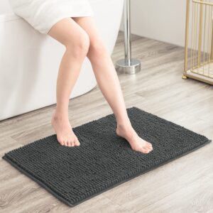 subrtex Bathroom Rugs Chenille Bath Rug Soft Short Plush Bath Mat Soft Shower Mat Water Absorbent Shower Mat Quick Dry Machine Washable(Gray,24" x 60")