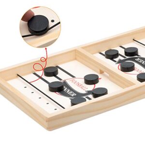 PUBGAMER Sling Fast Puck Table Game Paced Puck Winner Wood Board Sport Toys (Small Size Suitable for Kids Child & Family), Come with Spare Piece and Spring Rope