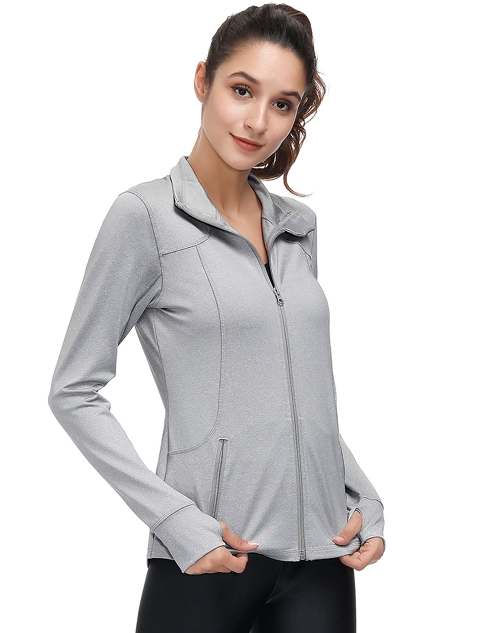 Dolcevida Womens Sports Jackets Zip Up Workout Yoga Jacket with Pockets