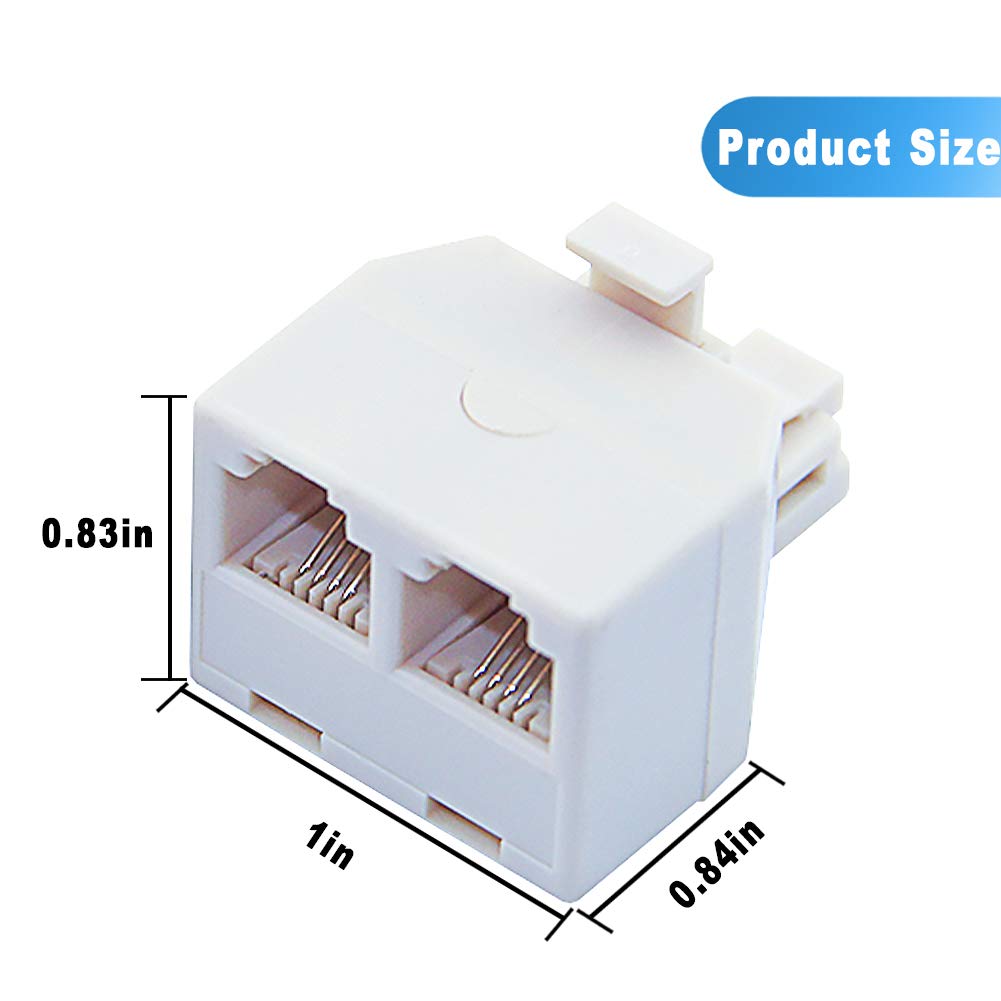 Phone Splitter 1 to 2, 2-Pack RJ11 6P4C Wall Jack Plug 1 to 2 Modular Adapter Converter