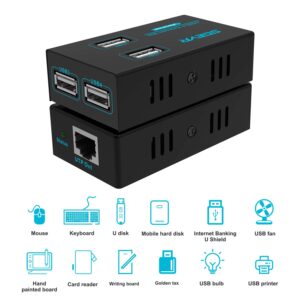 SGEYR Metal USB Ethernet Extender Over Cat5e/6,USB Extender 50M,No Drivers Connected 4 USB 2.0 Ports Over Cat5e/6, Play and Plug,Extender USB 2.0 Hub,Supports All Operating System,PC and Web Cameras