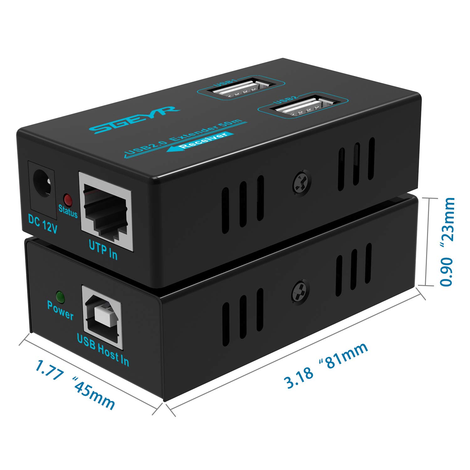 SGEYR Metal USB Ethernet Extender Over Cat5e/6,USB Extender 50M,No Drivers Connected 4 USB 2.0 Ports Over Cat5e/6, Play and Plug,Extender USB 2.0 Hub,Supports All Operating System,PC and Web Cameras