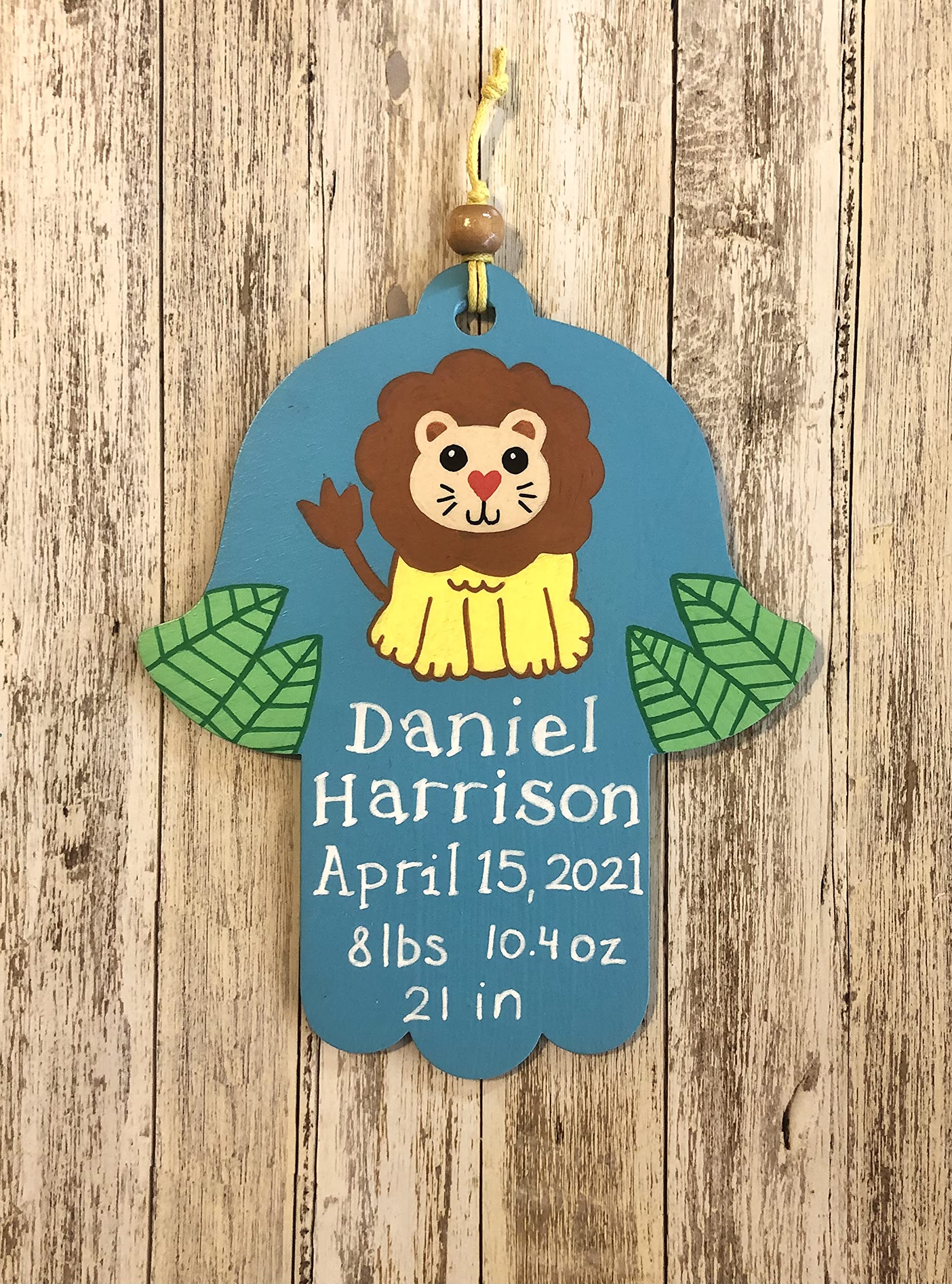 Hamsa and Mezuzah, Personalized Newborn Baby Boy Naming Bris Gift, Jungle Lion Design