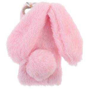 plush bunny case for new se 2, adorable fluffy plush faux rabbit fur protective case for girl, cute furry soft stuffed plush animal cover for 7/8/se 2020 (pink)