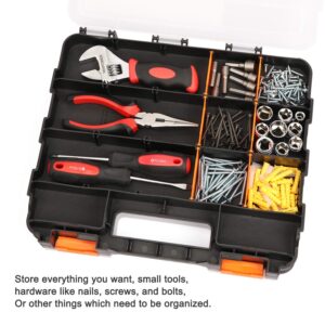 Mayouko Double Side Tools Organizer, Customizable Removable Plastic Dividers, Hardware Box Storage, Excellent for Screws,Nuts,Small Parts, 34-Compartment, Black/Orange,12.6"L x 10.6"W x 3.2"H