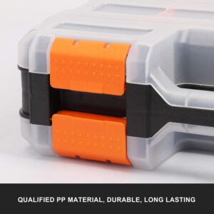 Mayouko Double Side Tools Organizer, Customizable Removable Plastic Dividers, Hardware Box Storage, Excellent for Screws,Nuts,Small Parts, 34-Compartment, Black/Orange,12.6"L x 10.6"W x 3.2"H