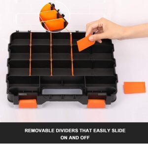 Mayouko Double Side Tools Organizer, Customizable Removable Plastic Dividers, Hardware Box Storage, Excellent for Screws,Nuts,Small Parts, 34-Compartment, Black/Orange,12.6"L x 10.6"W x 3.2"H