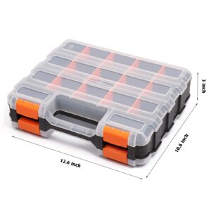 Mayouko Double Side Tools Organizer, Customizable Removable Plastic Dividers, Hardware Box Storage, Excellent for Screws,Nuts,Small Parts, 34-Compartment, Black/Orange,12.6"L x 10.6"W x 3.2"H