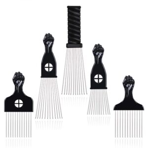 hair pick - bigeddie 5 pcs metal picks for hair, afro pick combs for african american hair styling, fist hair pick comb for women and men black