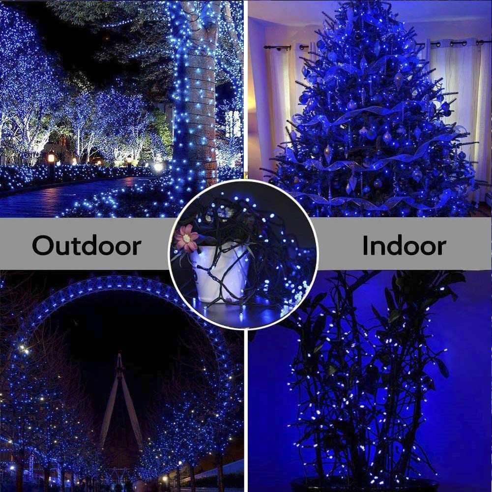 MYGOTO 33FT 100 LEDs String Lights,Green Wire Waterproof Fairy Lights 8 Modes 30V UL Certified Plug in Xmas Lights for Home, Garden, Wedding, Party, Christmas Decoration Indoor Outdoor (Blue)