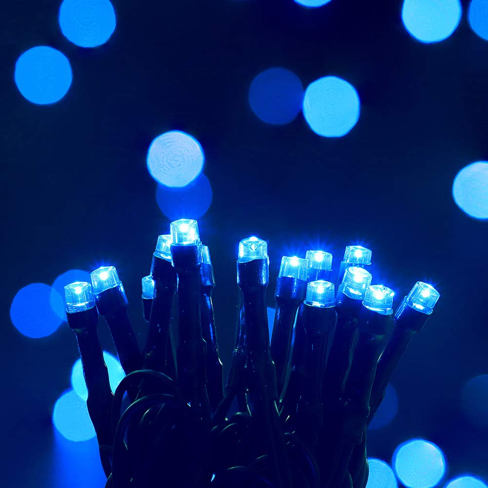 MYGOTO 33FT 100 LEDs String Lights,Green Wire Waterproof Fairy Lights 8 Modes 30V UL Certified Plug in Xmas Lights for Home, Garden, Wedding, Party, Christmas Decoration Indoor Outdoor (Blue)