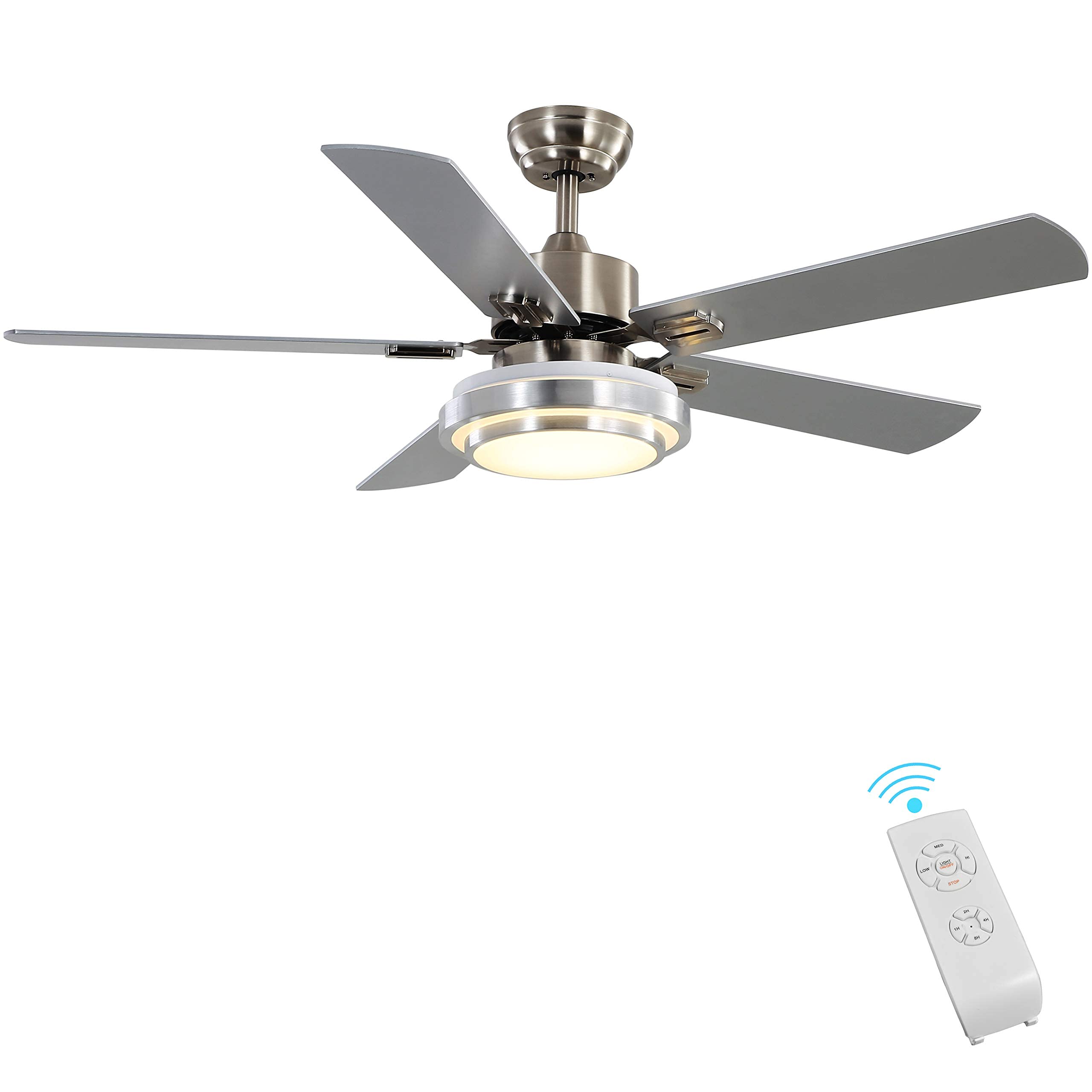 FINXIN Indoor Ceiling Fan Light Fixtures Remote LED 52 Brushed Nickel Ceiling Fans For Bedroom,Living Room,Dining Room Including Motor,Remote Switch (52" 5-Blades)