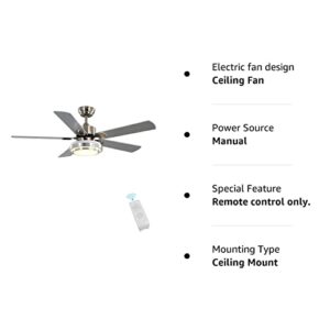 FINXIN Indoor Ceiling Fan Light Fixtures Remote LED 52 Brushed Nickel Ceiling Fans For Bedroom,Living Room,Dining Room Including Motor,Remote Switch (52" 5-Blades)