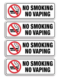 no smoking no vaping sign, (4 pack) 9 x 3 inch, self-adhesive, use for home office/business, easy to apply, black big letters on white plate